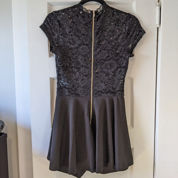 High-Neck Black Sequin Clubbing Romper Skort - Picture 6 of 9